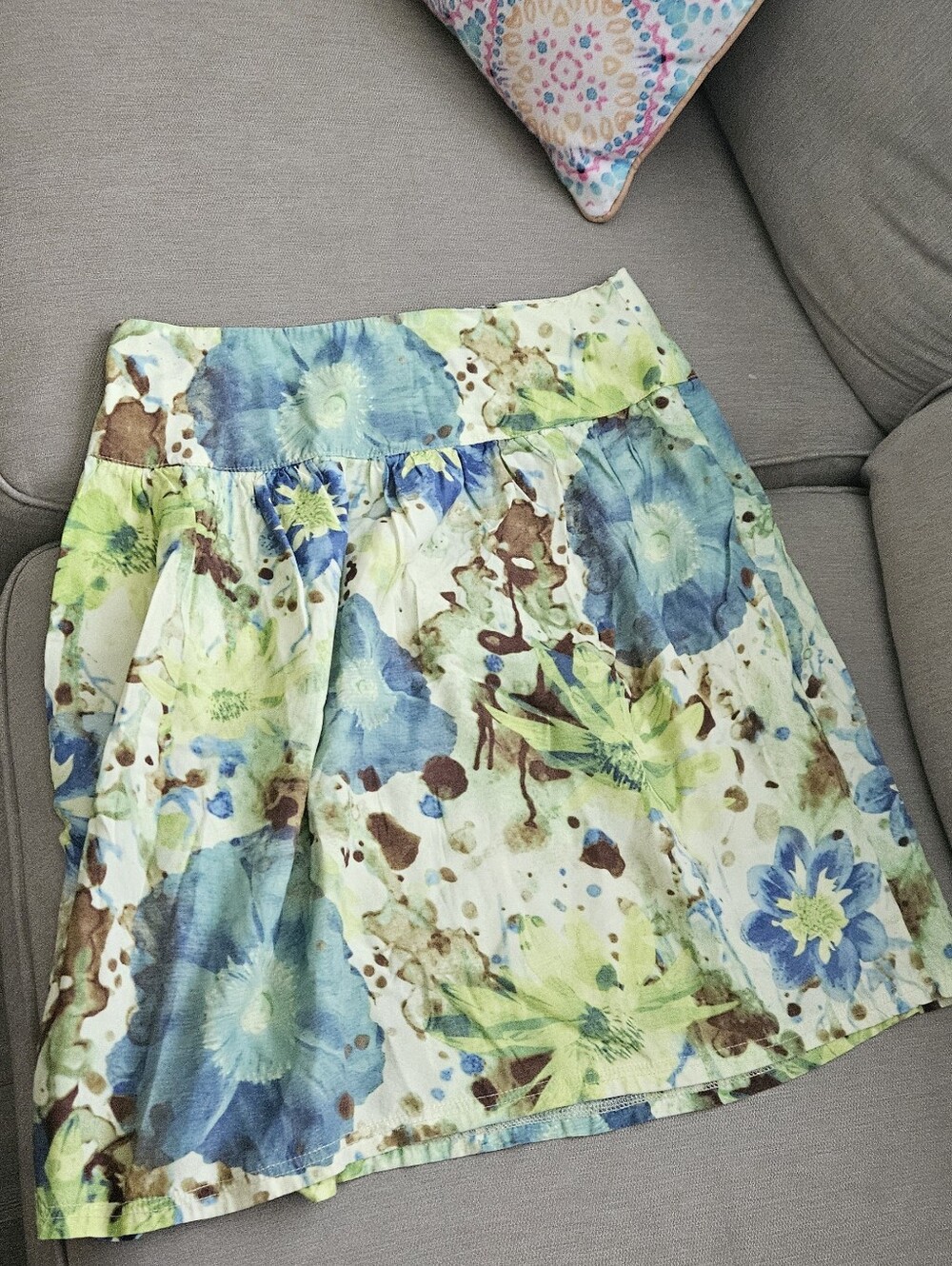 Gilmour Floral A Line Midi Skater Skirt Yellow Blue & Green